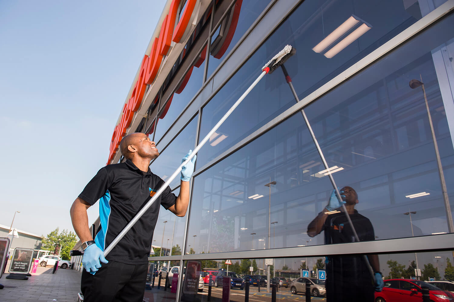 We used some extra location lighting to help make this staff member stand out against the windows.