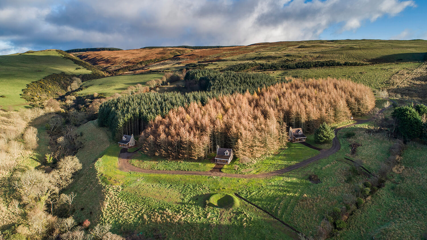 Aerial Photograph of holiday cabins by Glasgow aerial photographers Blink Imaging