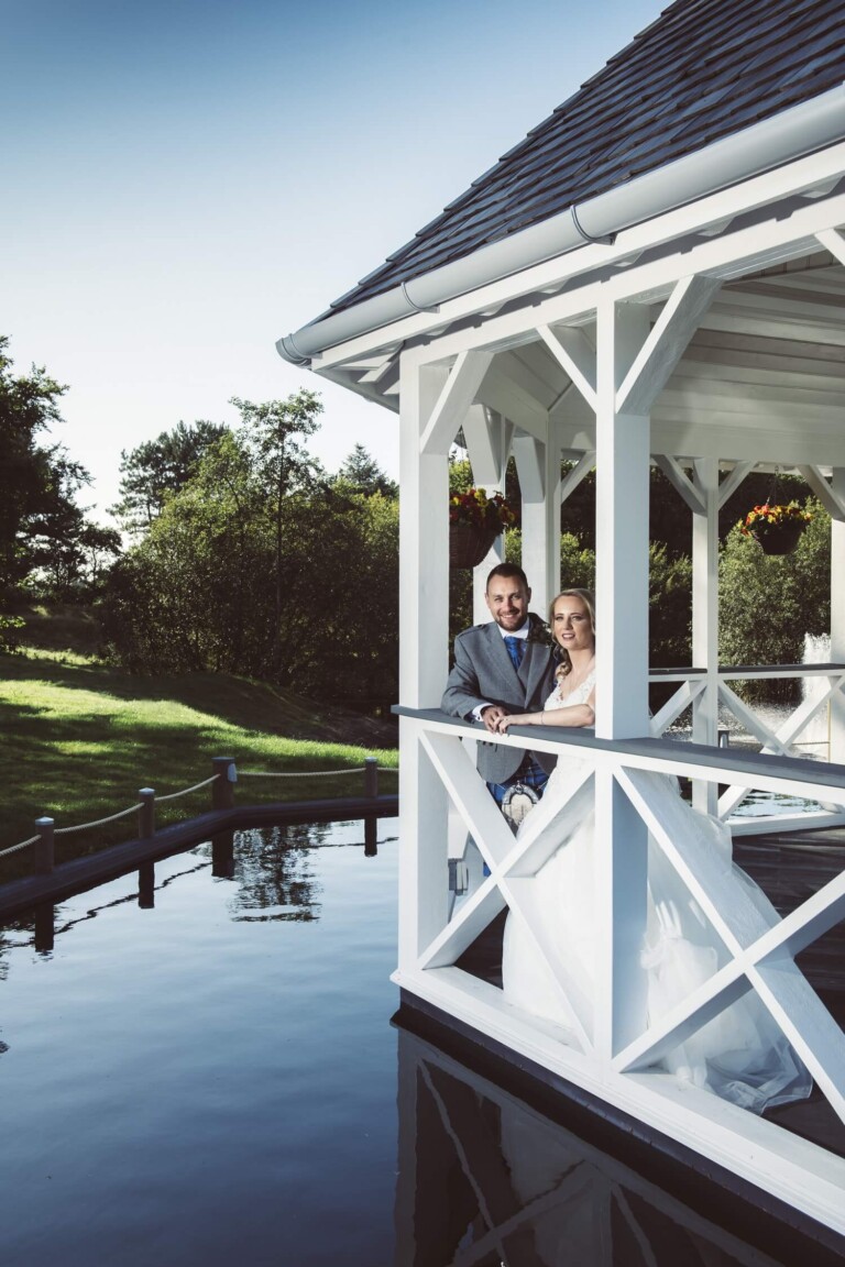 Bride and groom at Gailes Hotel by Glasgow wedding photographers Richard Campbell Photography