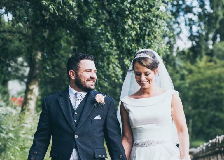 Natural wedding photography of bride and groom at New Lanark by Glasgow wedding photographer Richard Campbell
