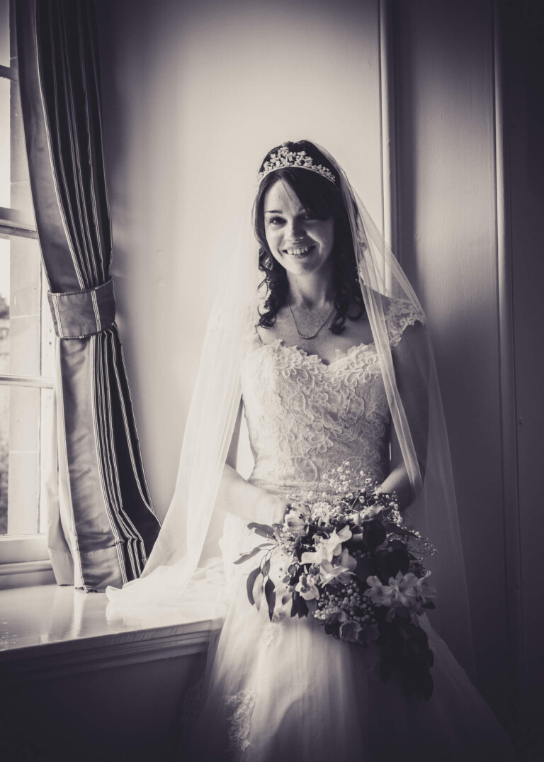 Portrait of bride by Glasgow wedding photographer Richard Campbell